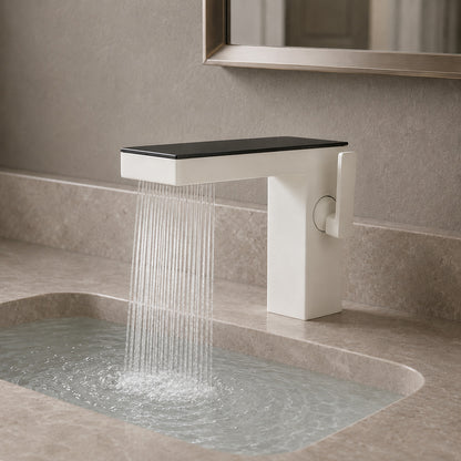 Lagomel waterfall single-hole bathroom faucet, set in a Modern/Minimalist bathroom