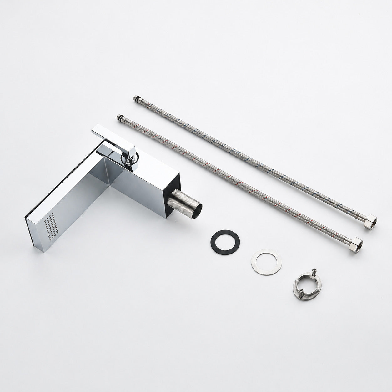 Modern Waterfall Bathroom Faucet, Single-Handle Brass Basin Faucet, Chrome / Brushed Gold / Matte White