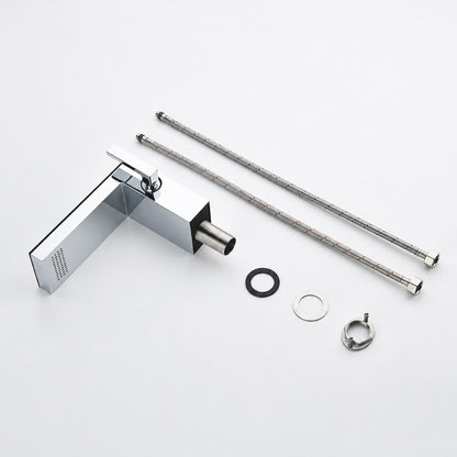 Modern Waterfall Bathroom Faucet, Single-Handle Brass Basin Faucet, Chrome / Brushed Gold / Matte White