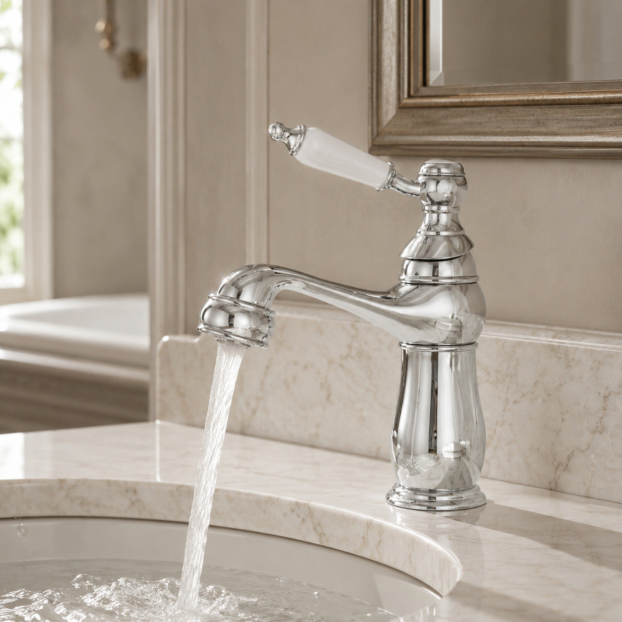 Lagomel single-hole bathroom faucet, set in a Traditional/Classic bathroom
