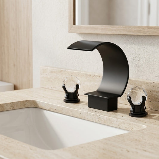 Lagomel waterfall widespread bathroom faucet in matte black, chrome, brushed nickel, polished gold, brushed gold, set in a Modern/Contemporary bathroom