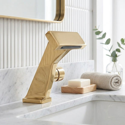 Lagomel waterfall single-hole bathroom faucet, set in a Modern/Minimalist bathroom