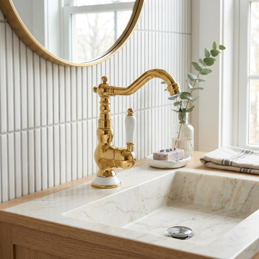 Lagomel single-hole bathroom faucet, set in a Traditional/Classic bathroom