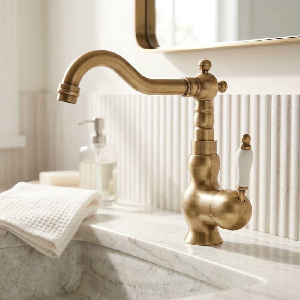Lagomel single-hole bathroom faucet, set in a Traditional/Classic bathroom