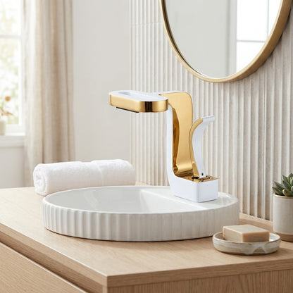 Lagomel waterfall single-hole bathroom faucet, set in a Modern/Minimalist bathroom