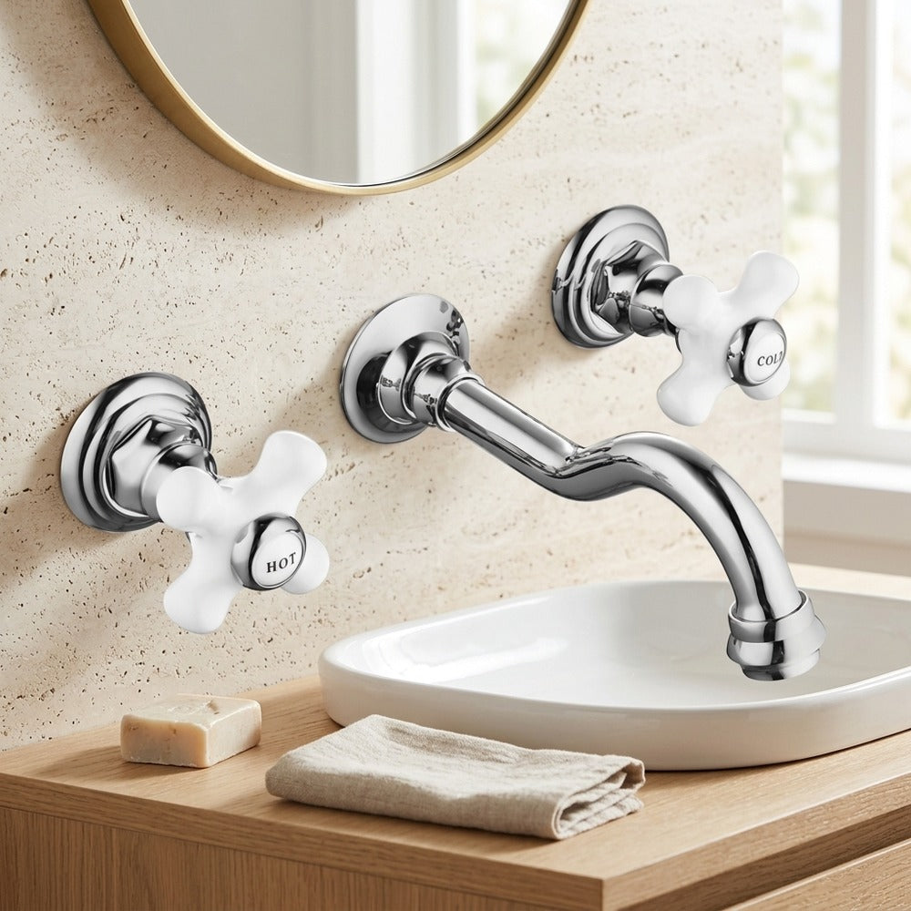 Lagomel wall-mount bathroom faucet, set in a Modern/Minimalist bathroom