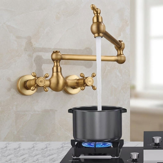 Lagomel wall-mounted pot filler in antique brass, chrome, set in a Traditional/Classic/Vintage/Retro bathroom