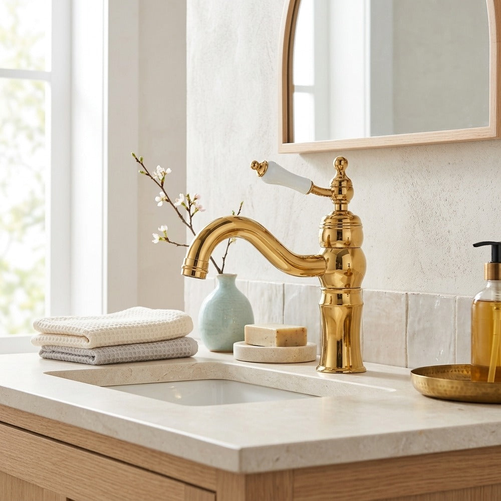Lagomel single-hole bathroom faucet, set in a Traditional/Classic bathroom