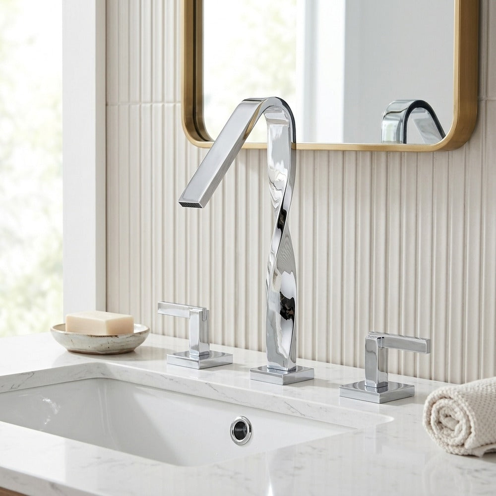 Lagomel waterfall widespread bathroom faucet, set in a Modern/Contemporary bathroom
