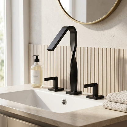Lagomel waterfall widespread bathroom faucet, set in a Modern/Contemporary bathroom