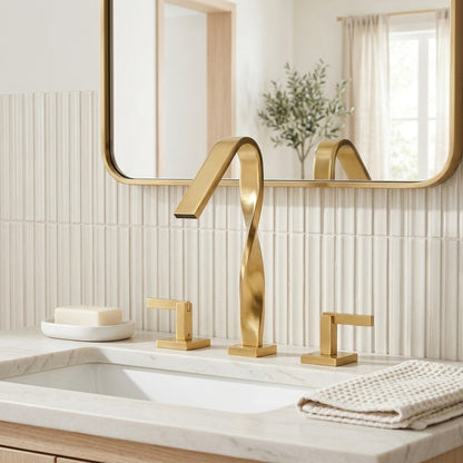 Lagomel waterfall widespread bathroom faucet, set in a Modern/Contemporary bathroom