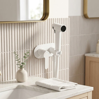 Lagomel wall-mounted single-handle bidet faucet, set in a Contemporary bathroom
