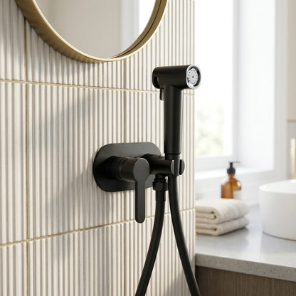 Lagomel wall-mounted single-handle bidet faucet, set in a Contemporary bathroom