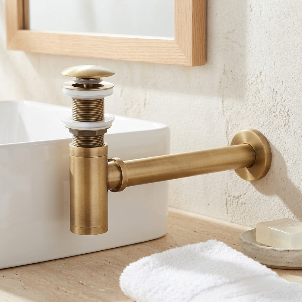 Lagomel wall-mounted p-trap, set in a Contemporary bathroom
