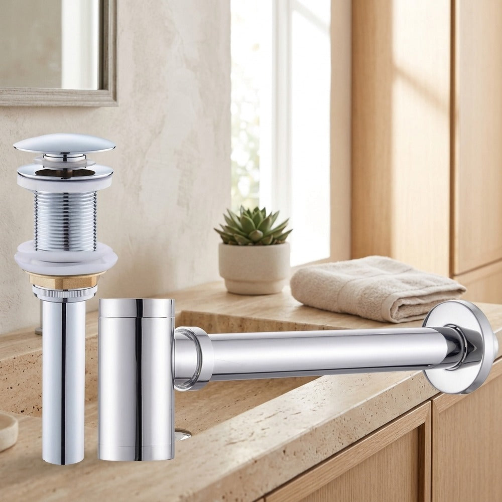 Lagomel wall-mounted p-trap, set in a Contemporary bathroom