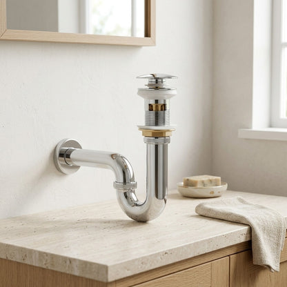 Lagomel wall-mounted p-trap, set in a Contemporary bathroom