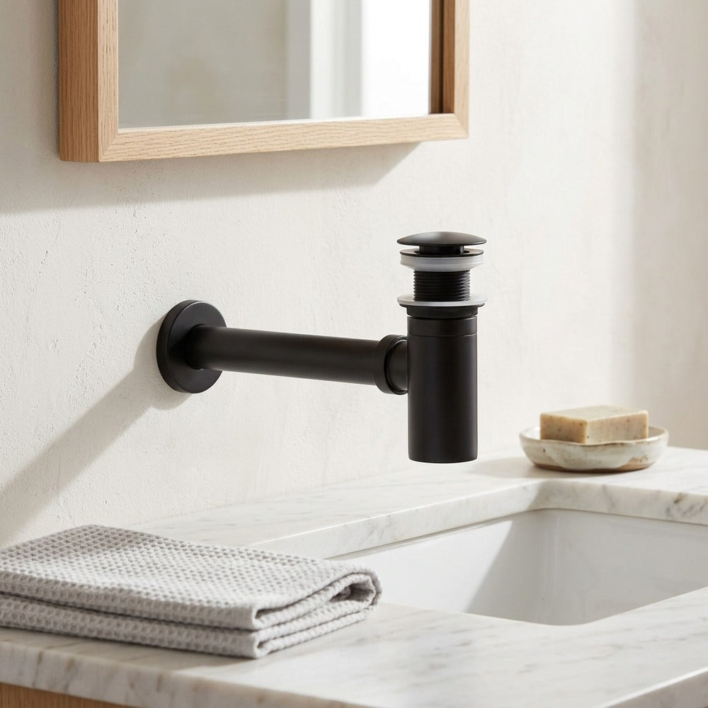 Lagomel wall-mounted p-trap, set in a Contemporary bathroom