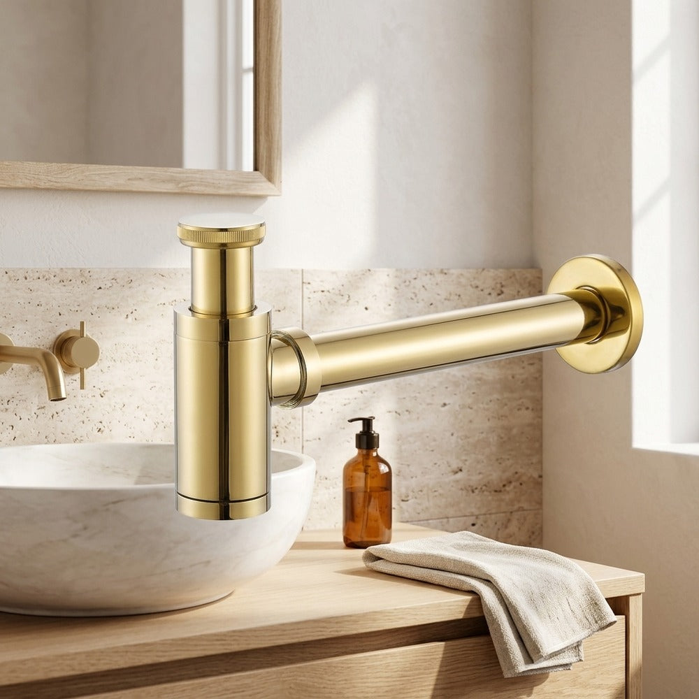 Lagomel wall-mounted p-trap, set in a Contemporary bathroom