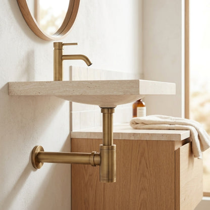Lagomel wall-mounted p-trap, set in a Contemporary bathroom
