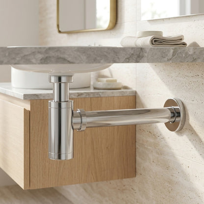Lagomel wall-mounted p-trap, set in a Contemporary bathroom