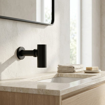 Lagomel wall-mounted p-trap, set in a Contemporary bathroom