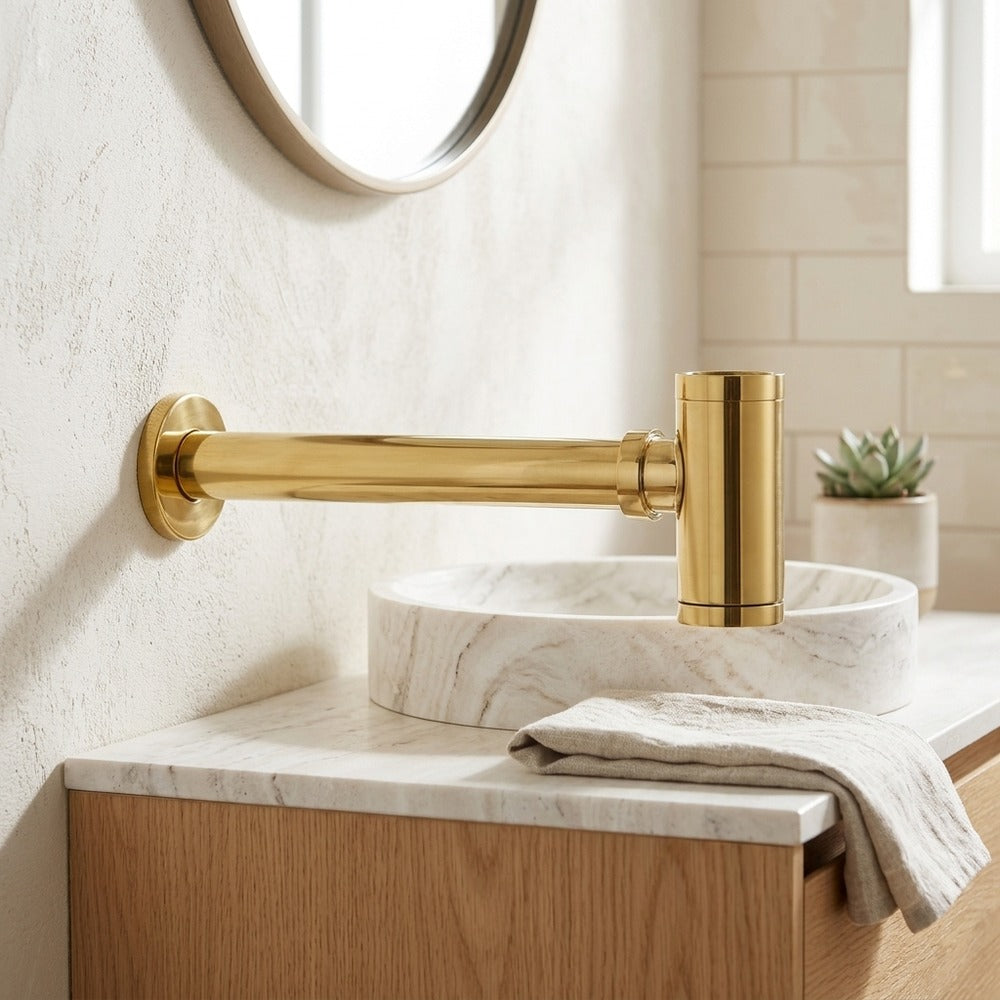 Lagomel wall-mounted p-trap, set in a Contemporary bathroom