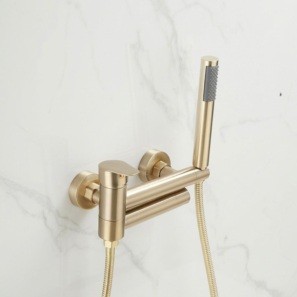 Lagomel single-handle wall-mount tub filler in brushed gold, matte black, gunmetal, chrome, matte white, set in a Modern/Contemporary bathroom