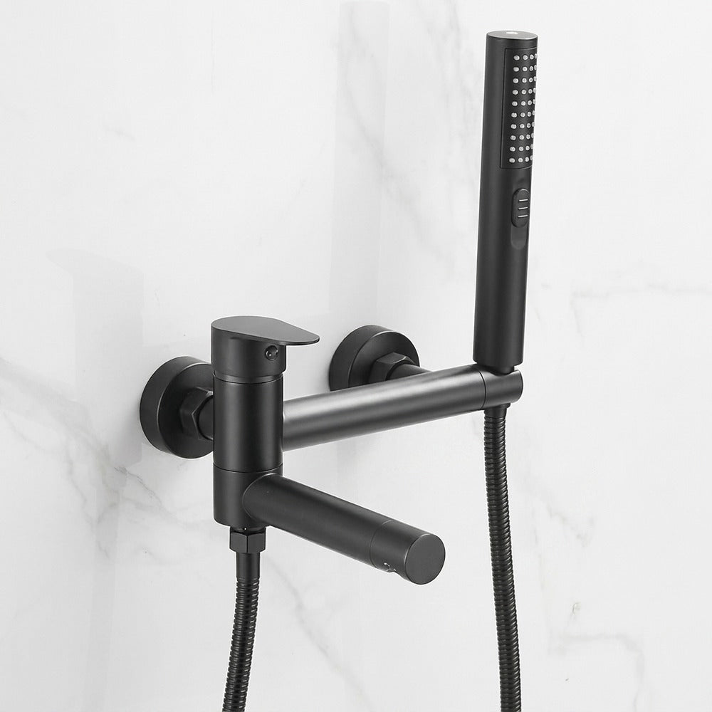 Lagomel single-handle wall-mount tub filler, set in a Modern/Contemporary/Minimalist bathroom