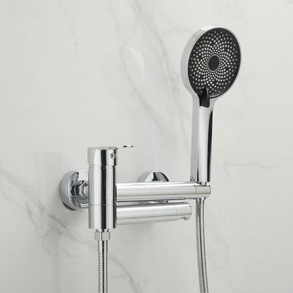 Lagomel single-handle wall-mount tub filler, set in a Modern/Contemporary/Minimalist bathroom