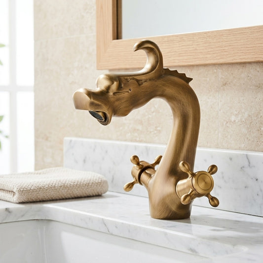 Lagomel single-hole bathroom faucet in antique brass, set in a Traditional/Classic/Vintage/Retro bathroom