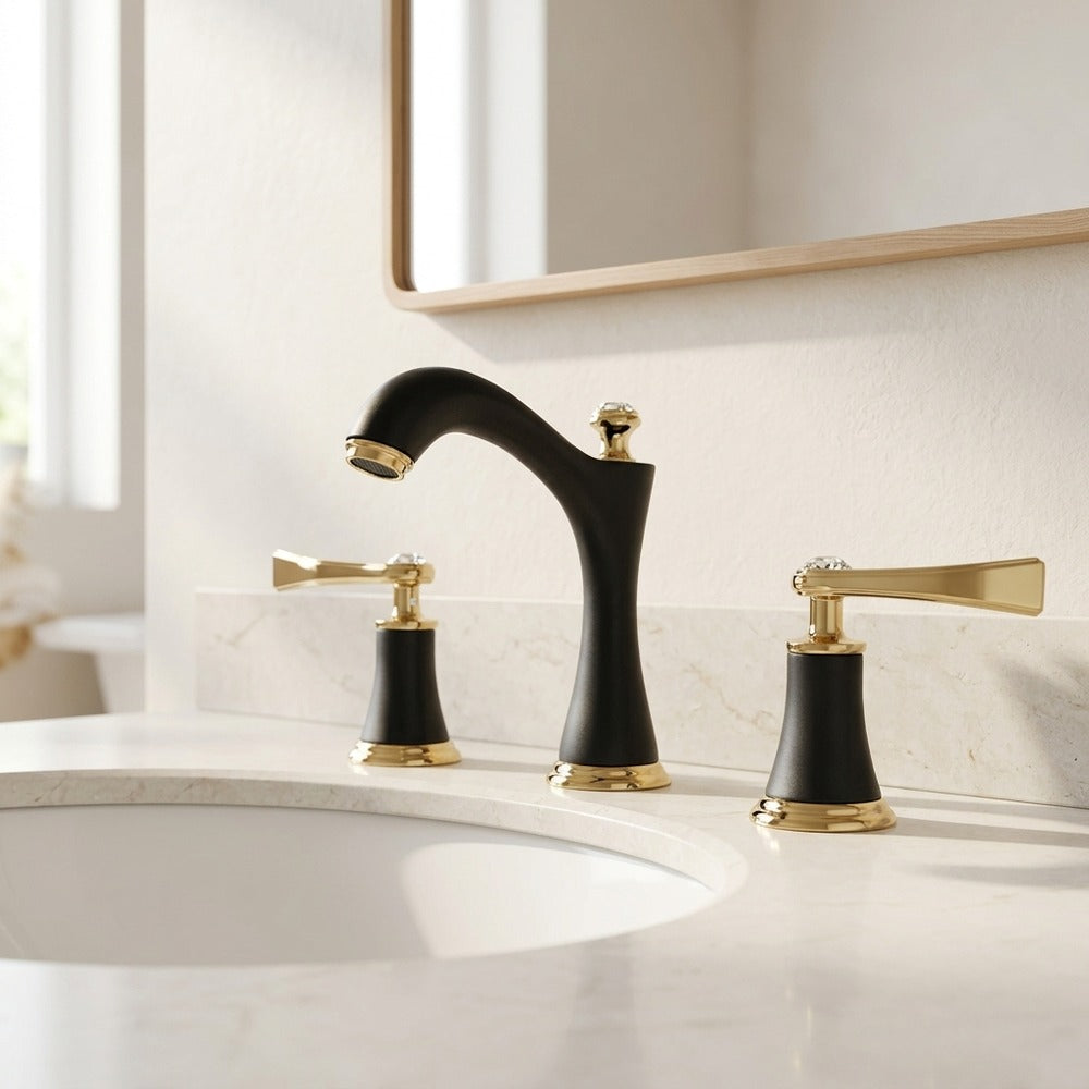 Lagomel double-handle widespread bathroom faucet, set in a Vintage/Retro/Traditional/Classic bathroom