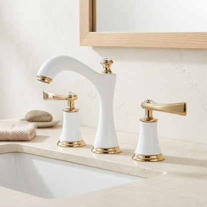 Lagomel double-handle widespread bathroom faucet, set in a Vintage/Retro/Traditional/Classic bathroom
