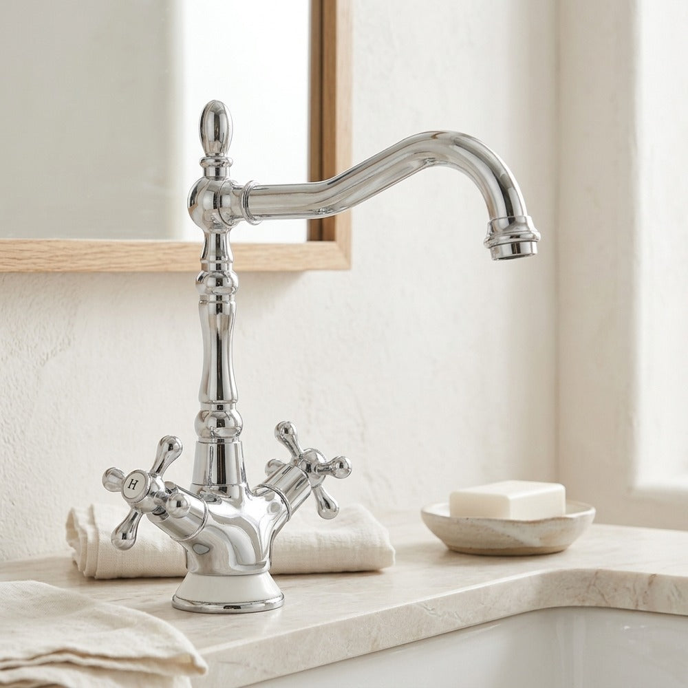 Lagomel single-hole bathroom faucet, set in a Traditional/Classic bathroom