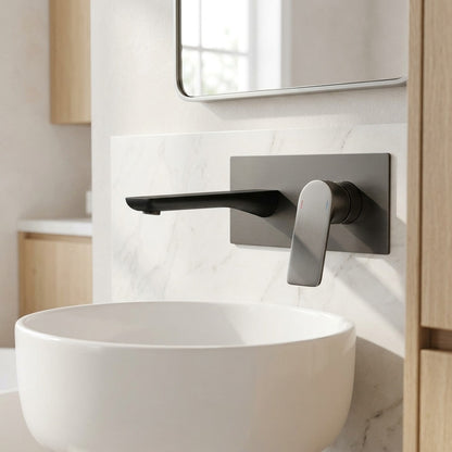 Lagomel single-handle wall-mount bathroom faucet, set in a Modern/Contemporary bathroom