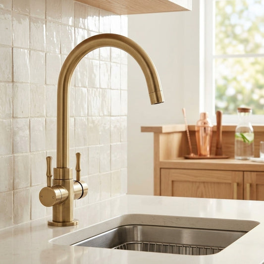 Lagomel single-hole single-handle bar faucet in antique brass, set in a Traditional/Classic/Vintage/Retro kitchen