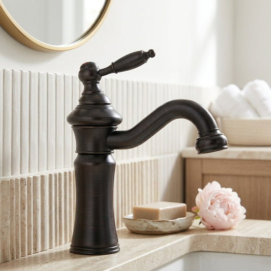 Lagomel single-hole bathroom faucet in oil-rubbed bronze, brushed nickel, chrome, set in a Traditional/Classic/Vintage/Retro bathroom
