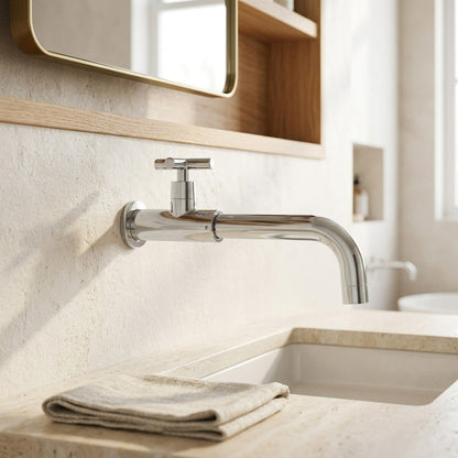 Lagomel single-handle wall-mount bathroom faucet, set in a Modern/Contemporary bathroom