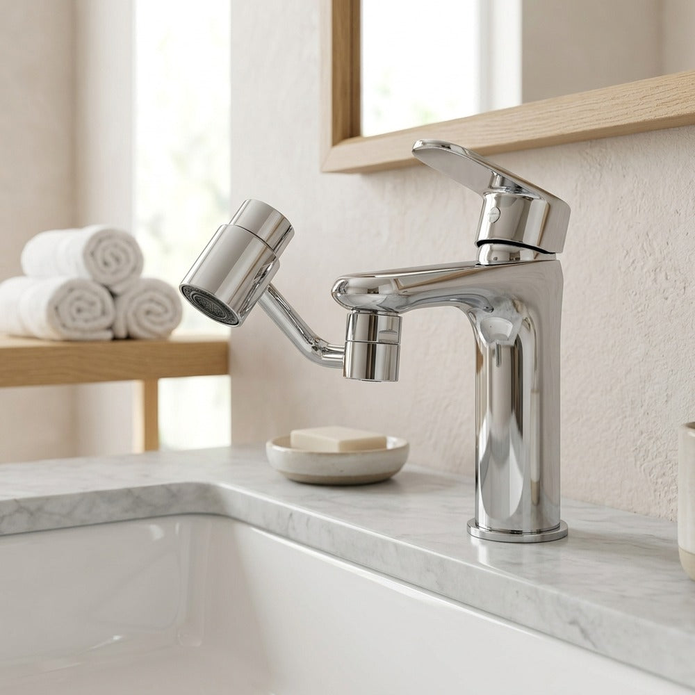 Lagomel faucet aerator in chrome, set in a Modern bathroom