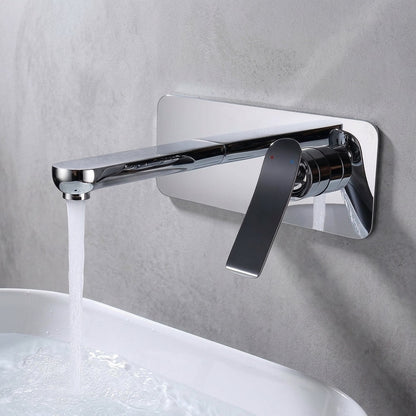 Lagomel single-handle wall-mount bathroom faucet in chrome, set in a Modern/Contemporary bathroom