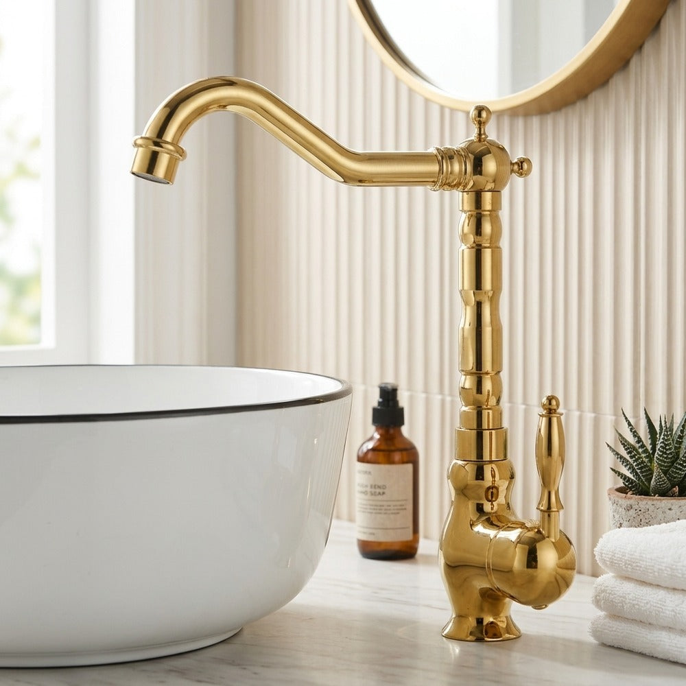 Lagomel single-handle vessel sink faucet, set in a Traditional/Classic bathroom