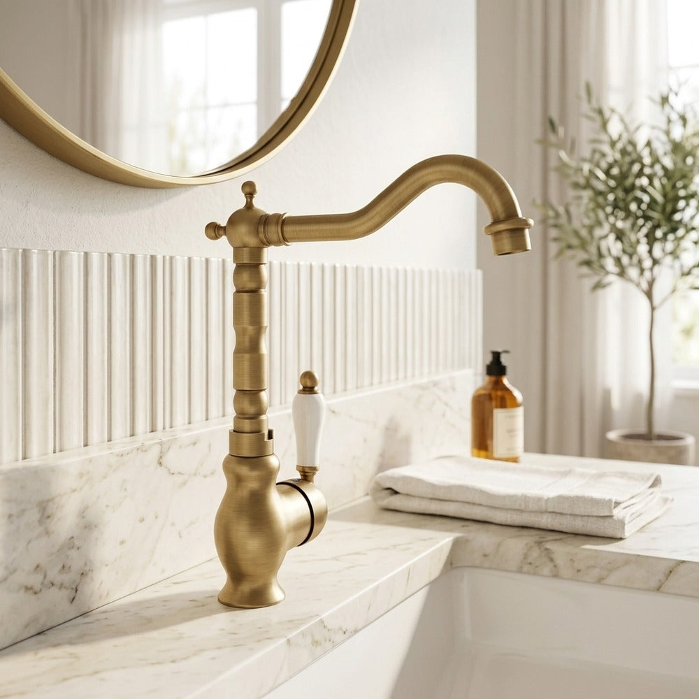 Lagomel single-handle vessel sink faucet, set in a Traditional/Classic bathroom