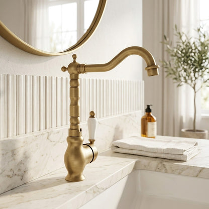 Lagomel single-handle vessel sink faucet, set in a Traditional/Classic bathroom