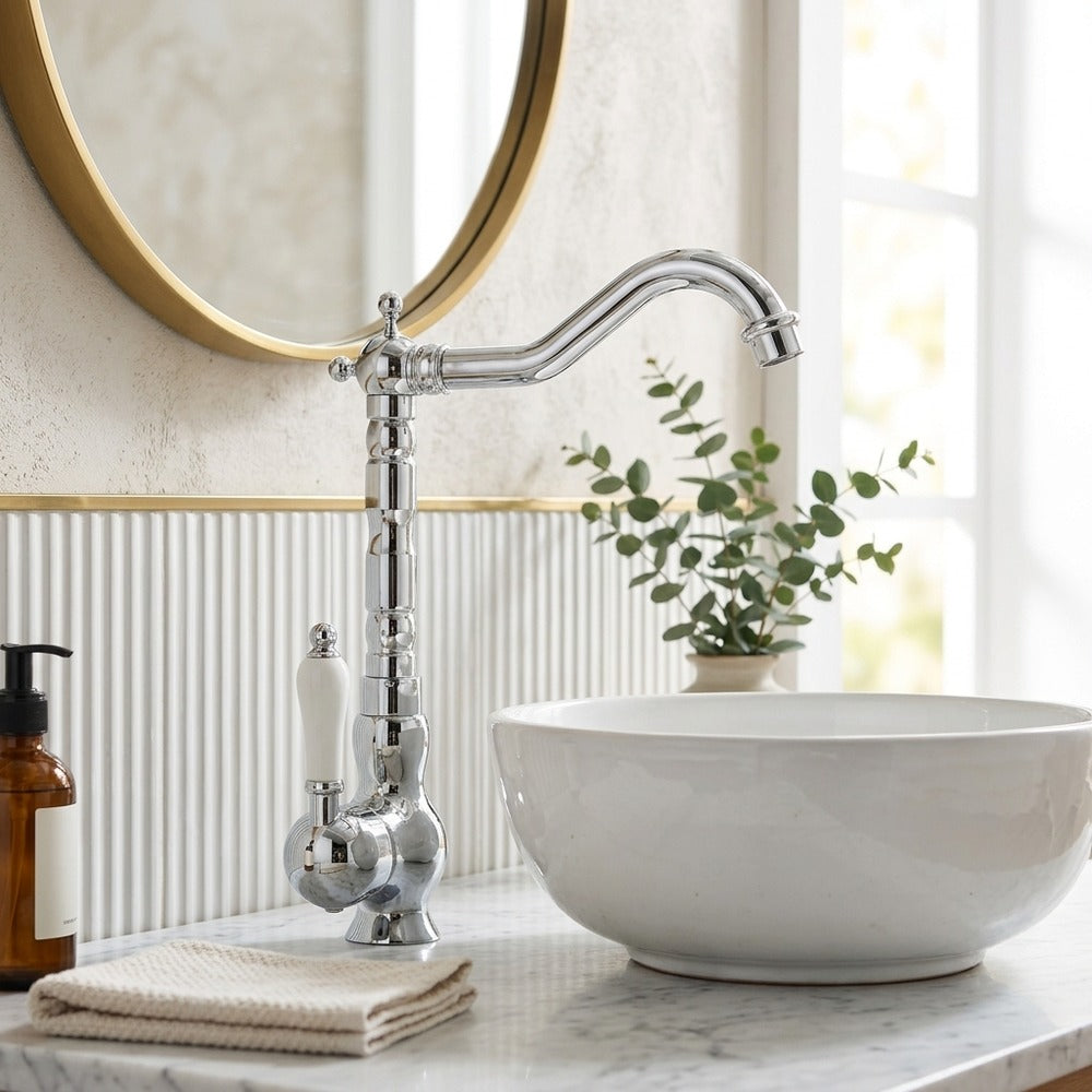 Lagomel single-handle vessel sink faucet, set in a Traditional/Classic bathroom