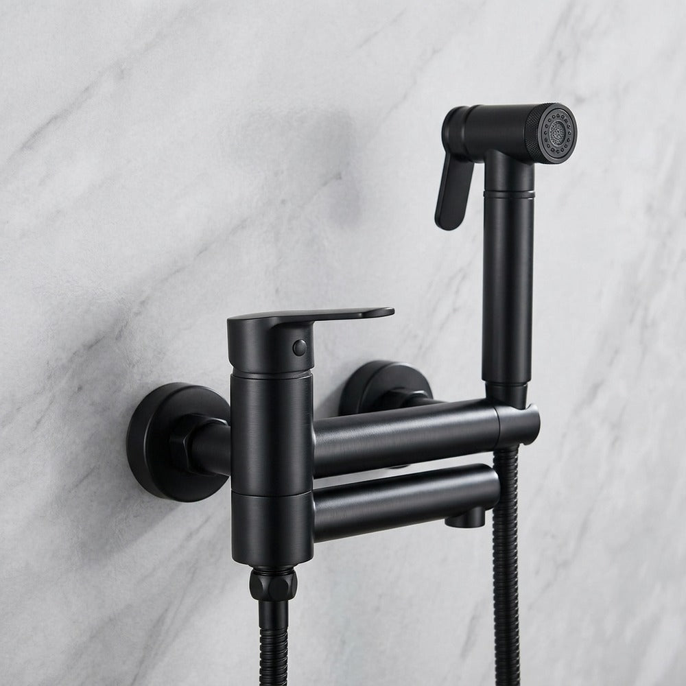Lagomel wall-mounted single-handle bidet faucet in matte black, chrome, brushed gold, matte white, graphite, set in a Contemporary bathroom