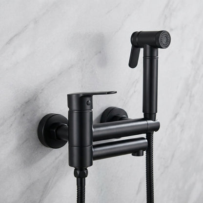 Lagomel wall-mounted single-handle bidet faucet in matte black, chrome, brushed gold, matte white, graphite, set in a Contemporary bathroom