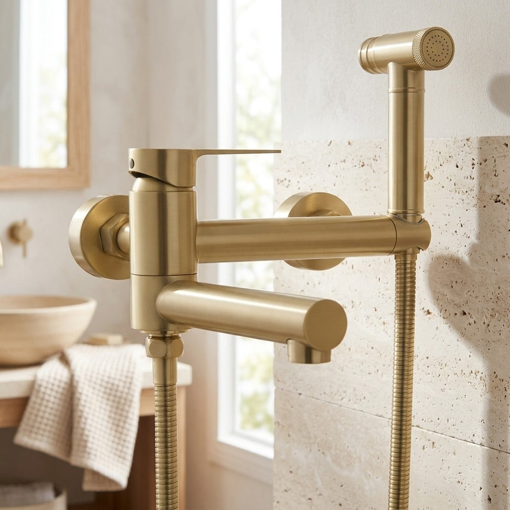 Lagomel wall-mounted single-handle bidet faucet, set in a Contemporary bathroom