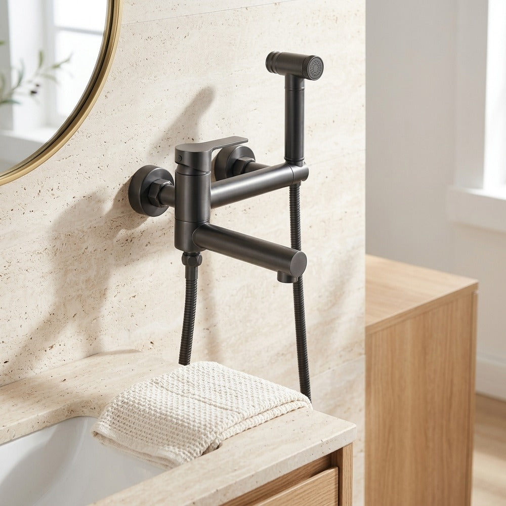 Lagomel wall-mounted single-handle bidet faucet, set in a Contemporary bathroom