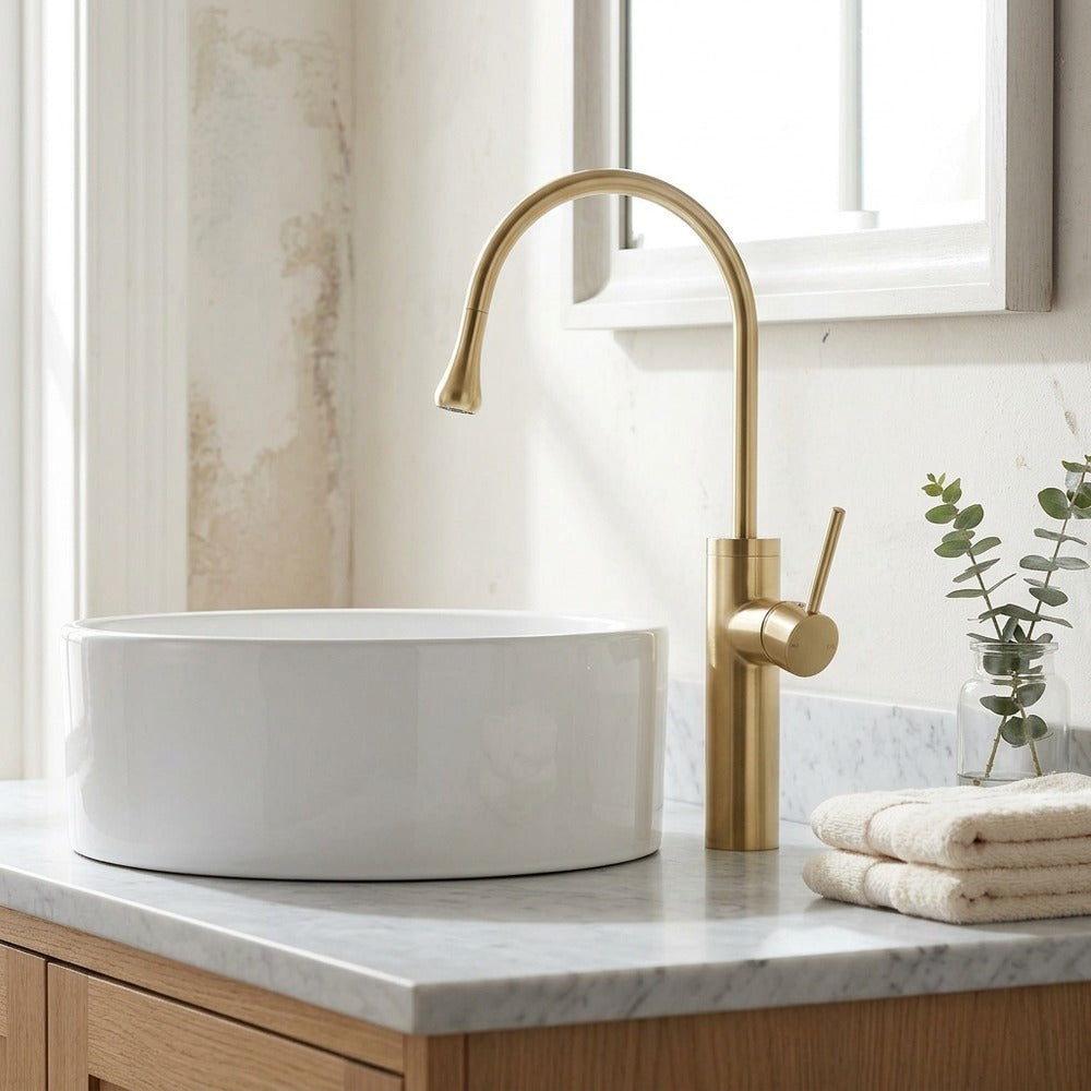 Lagomel single-hole vessel sink faucet, set in a Vintage/Retro/Traditional/Classic bathroom