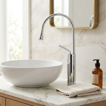 Lagomel single-hole vessel sink faucet, set in a Vintage/Retro/Traditional/Classic bathroom
