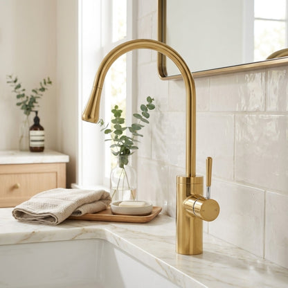 Lagomel single-hole vessel sink faucet, set in a Vintage/Retro/Traditional/Classic bathroom